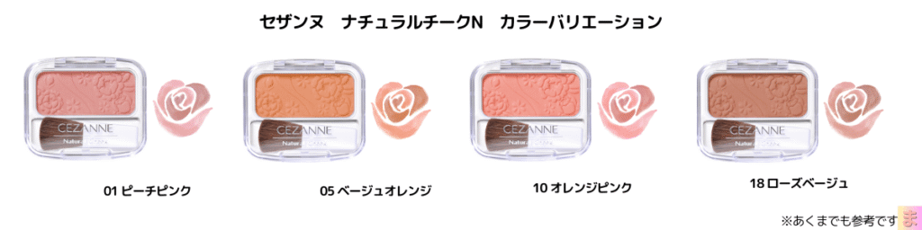 セザンヌ ナチュラルチークN カラーバリエーション
